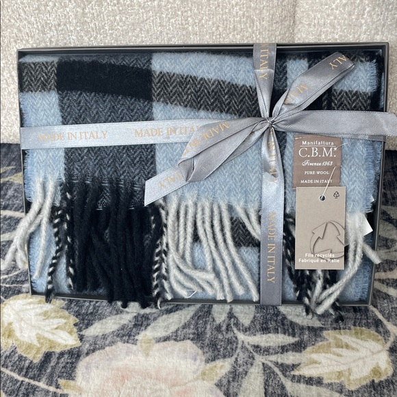 C.B.M. Accessories - C.B.M. Made in Italy Wool Scarf - Blue & Black Plaid Scarf NWT